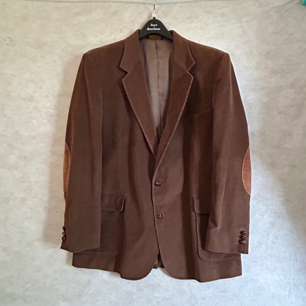 Haggar Mens Brown Corduroy Blazer Suede Elbow Patches Size 46 Sport Coat